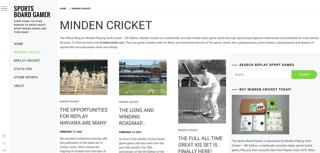 Minden Blog now on the Sports Board Gamer