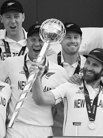 New Zealand holding the World Test Championship Trophy at Lord's.